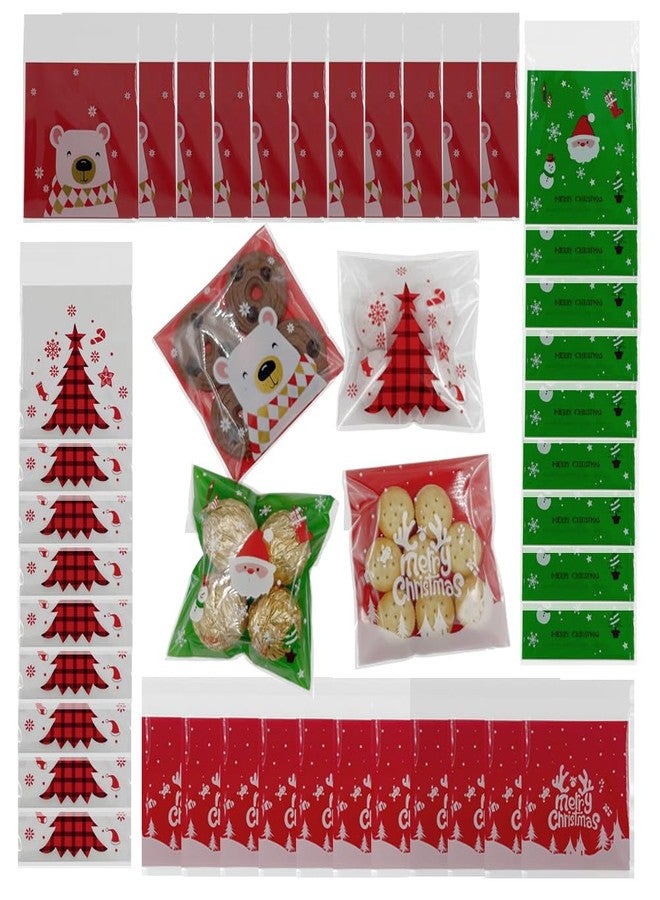 Suponey 200 Pcs Christmas Cookie Bags Christmas Cellophane Bags Santa Treat Bag Xmas Self Sealing Bag for Bakery Cookies Candies - Image 1